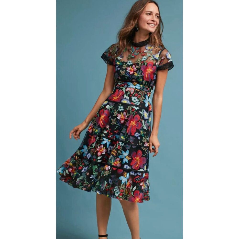 NWOT Anthropologie Vone Janine Embroidered Midi Dress - Picture 2 of 10